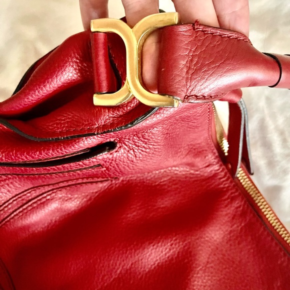 CHLOÉ HLOE MARCIE SLIDE IN CHERRY RED CALFSKIN WITH GOLD HARDWARE